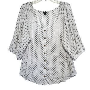Torrid White Polka Dot Puff Sleeve Top Womens Size 4X Rayon Slub Button-Front